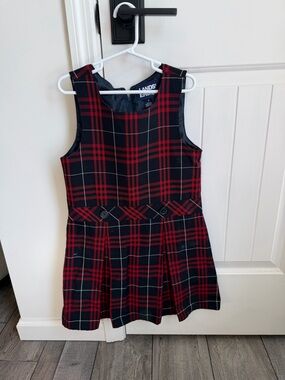Lands' End Girls' Black and Red Plaid Sleeveless School Dress